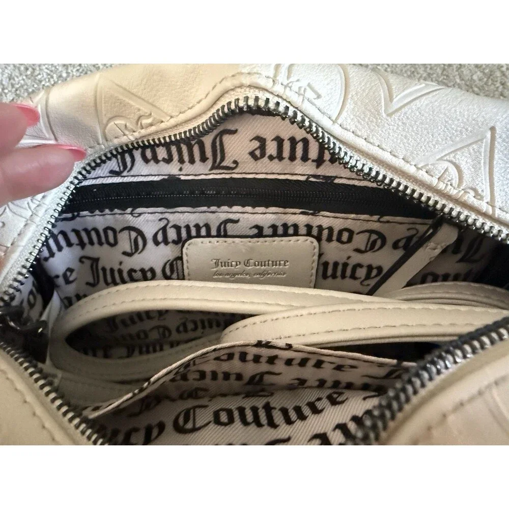 Juicy Couture Cream Embossed JC Monogram Zip Crossbody Bag Adjustable Strap
